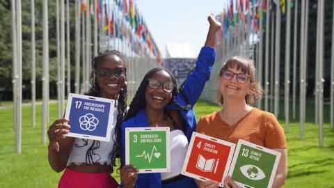 Precious Chidanyika, Nadine Nyamangirazi, and Danjelle Midgley at the 2024 SDG Summer School in Geneva.