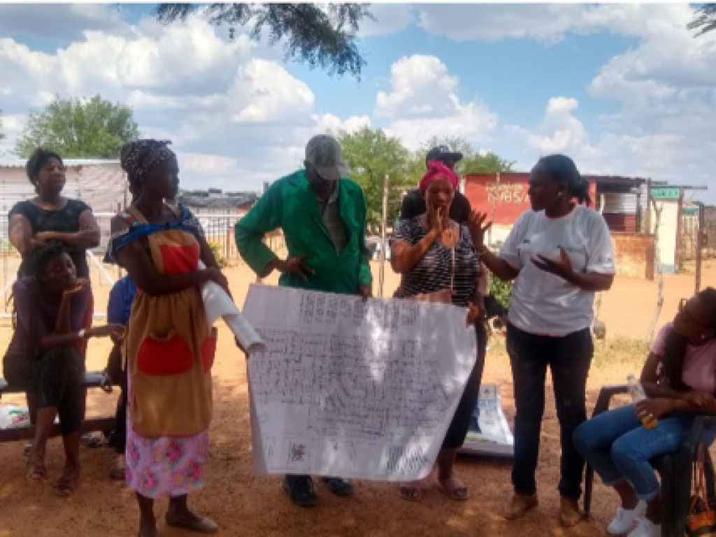 Members of SDFN showing the PURE team their initiatives in Otjiomuise