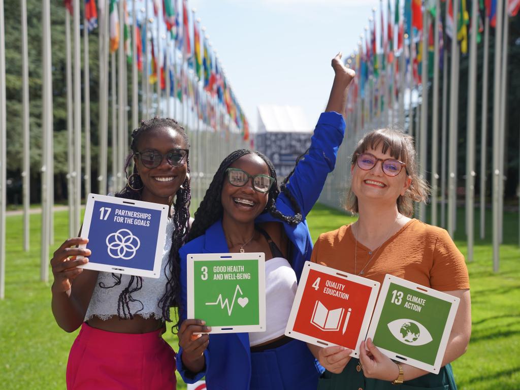 Precious Chidanyika, Nadine Nyamangirazi, and Danjelle Midgley at the 2024 SDG Summer School in Geneva.